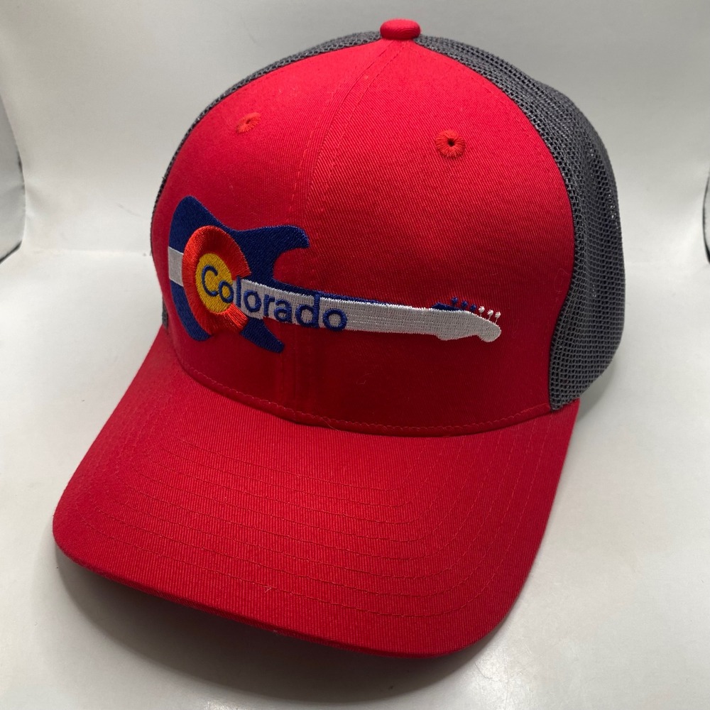 COLORADO Guitar Trucker Hat OSFM Red Grey Mesh Snapback Souvenir Cap